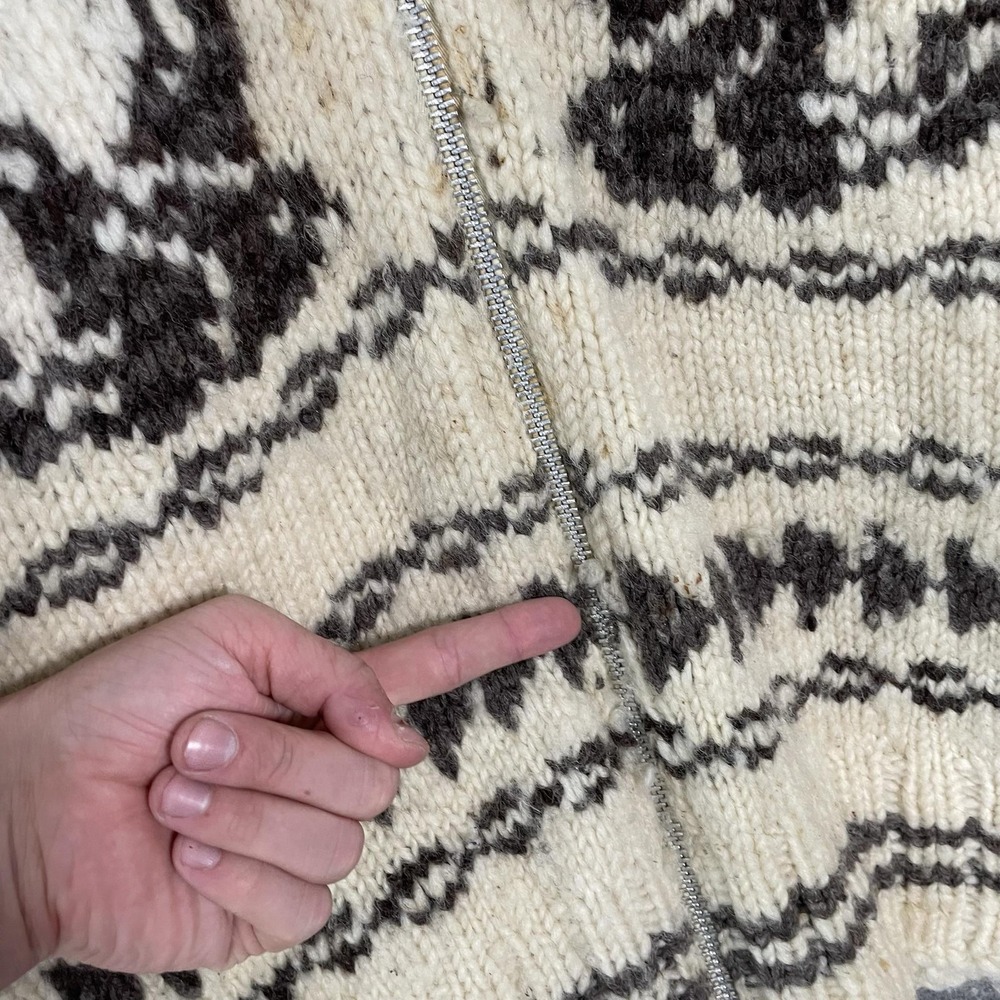 Westerly Knit Full Zip Cardigan Sweater Sz M/L Beige Chunky Cowichan 60s 70s - Picture 5 of 14